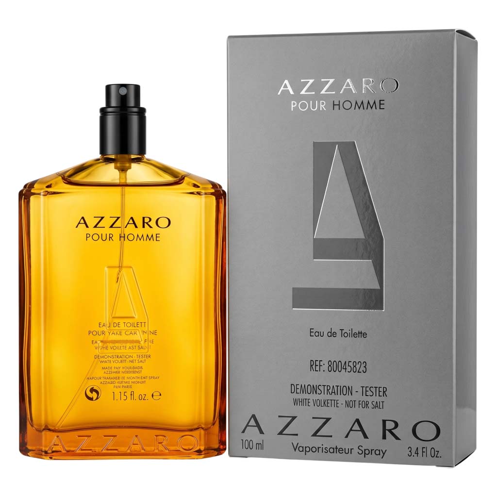 Azzaro Pour Homme perfume bottle and packaging on a white background
