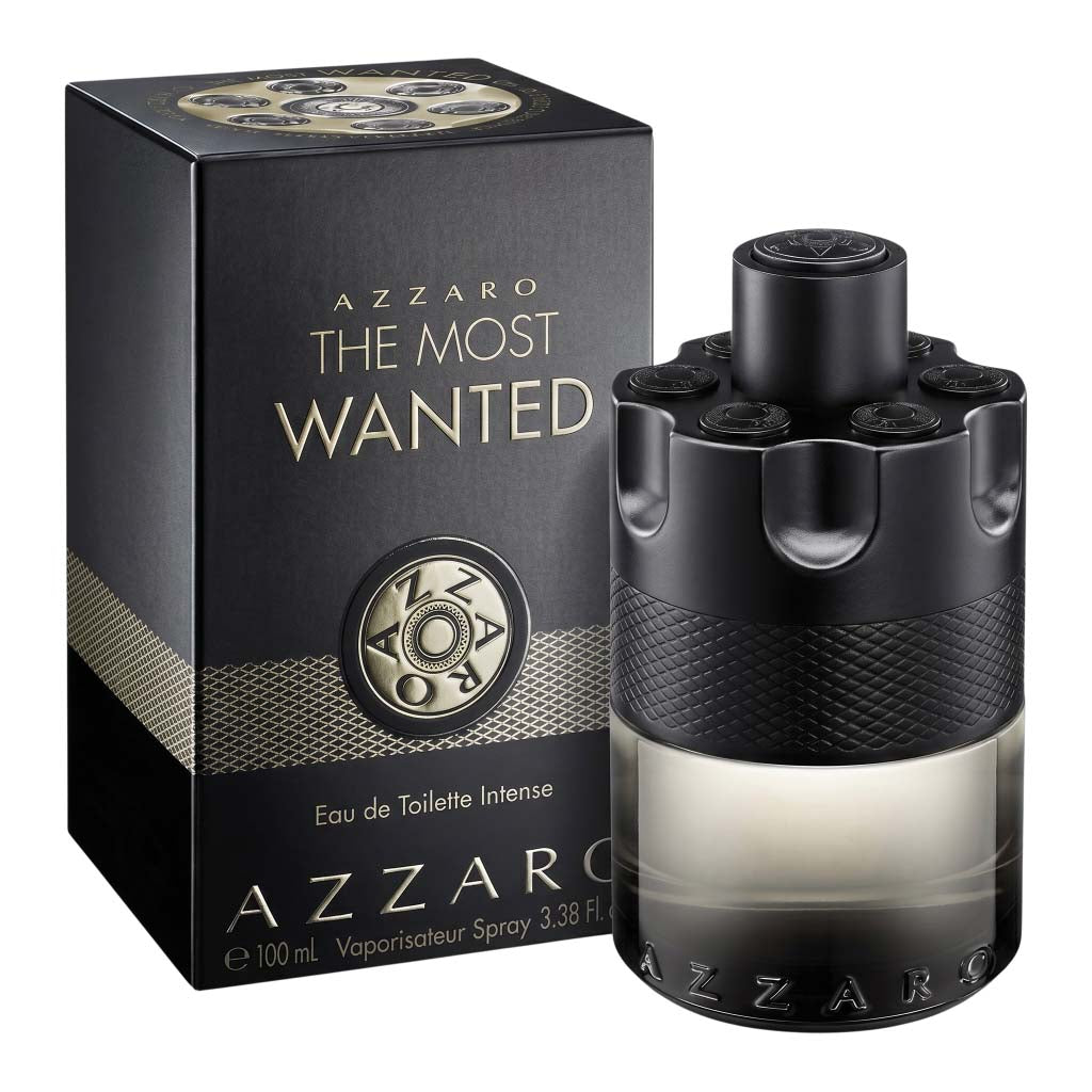Azzaro The Most Wanted perfume bottle and packaging on a white background