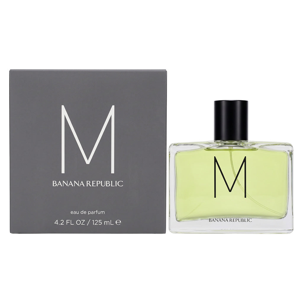 Banana Republic M eau de parfum bottle and packaging on a white background