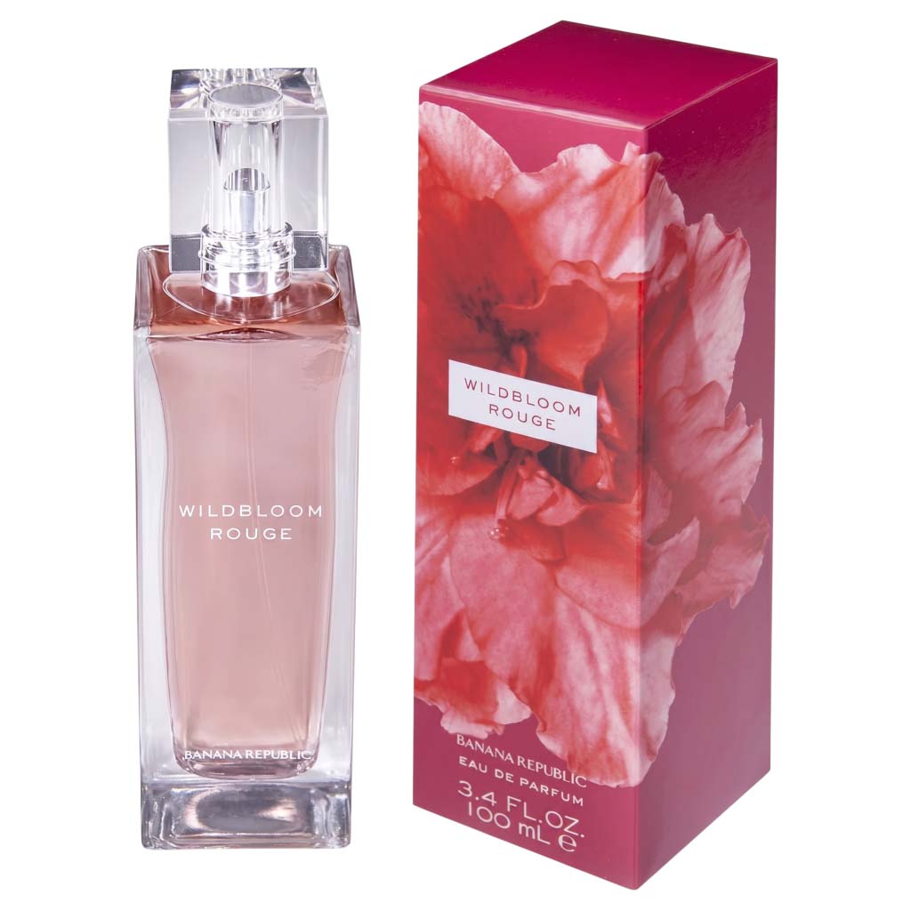 Banana Republic Wildbloom Rouge perfume bottle and packaging on a white background