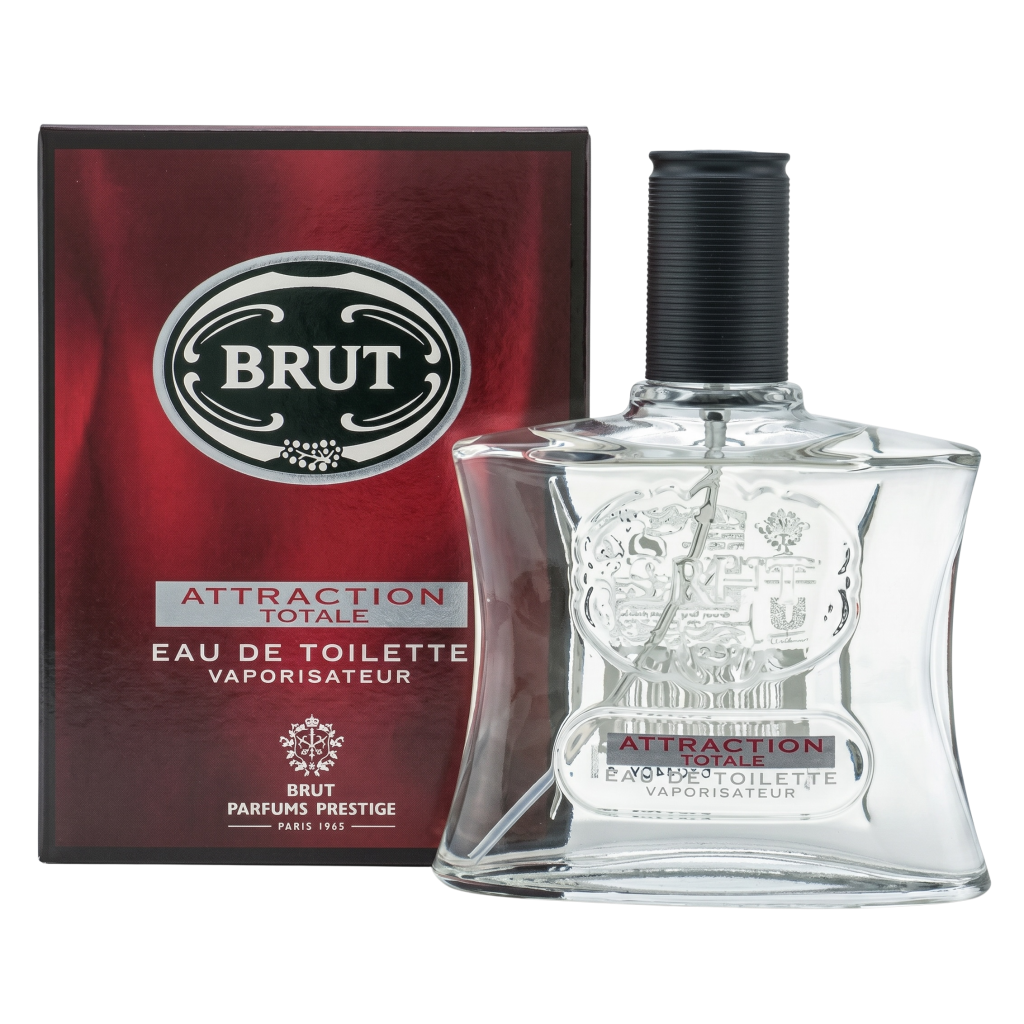 Brut perfume bottle and packaging on a white background