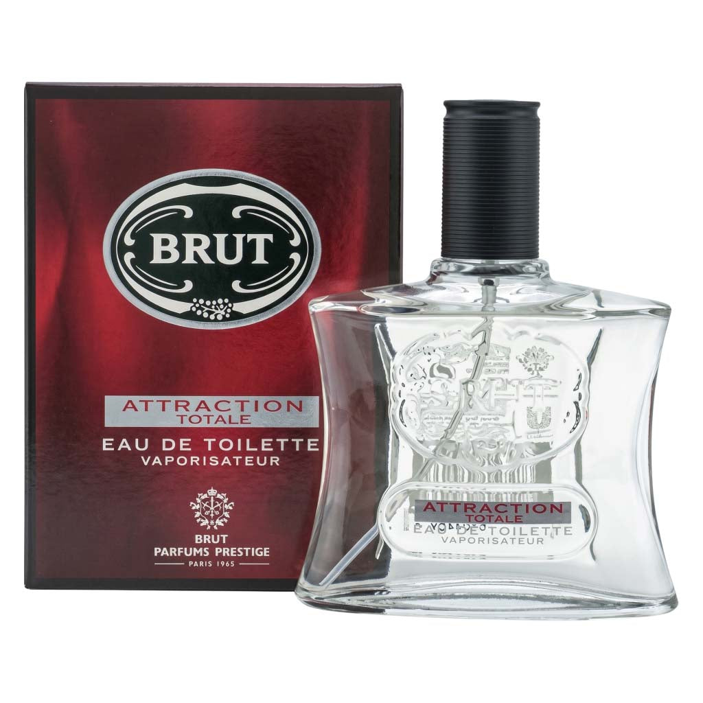 Brut perfume bottle and packaging on a white background