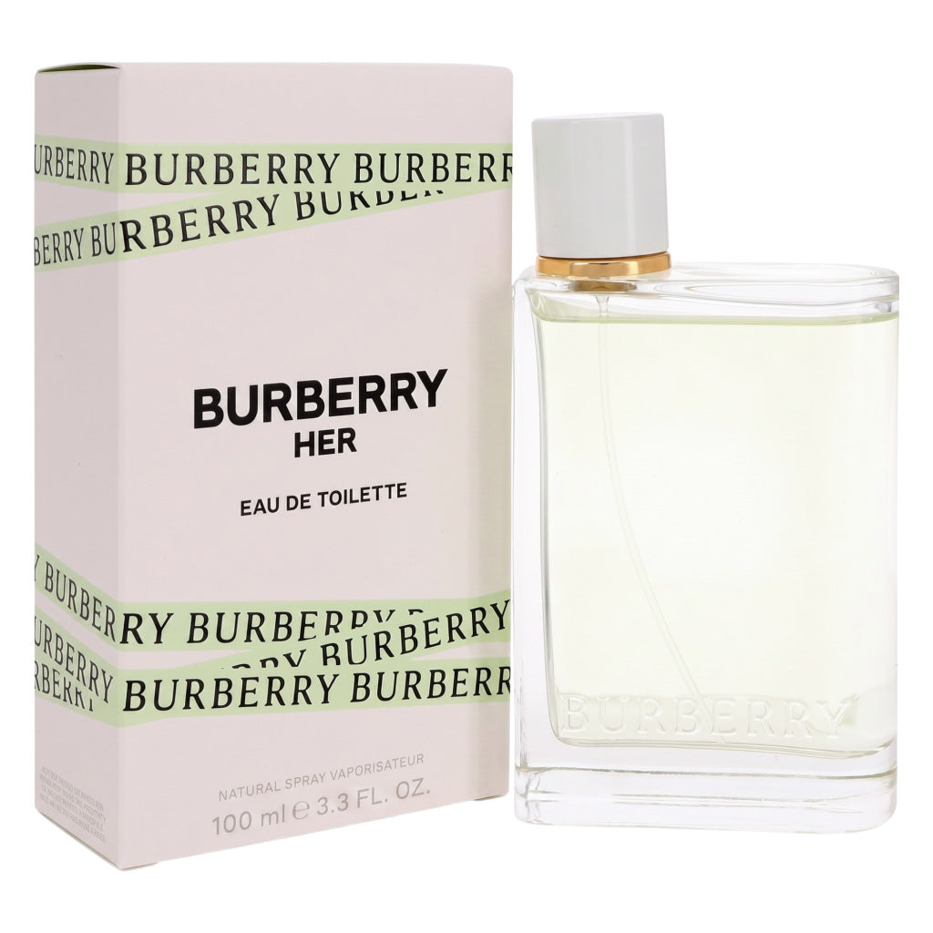 Burberry Her Eau de Toilette bottle and packaging on a white background