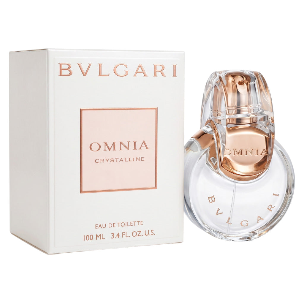 Bulgari Omnia Crystalline perfume bottle and packaging on a white background