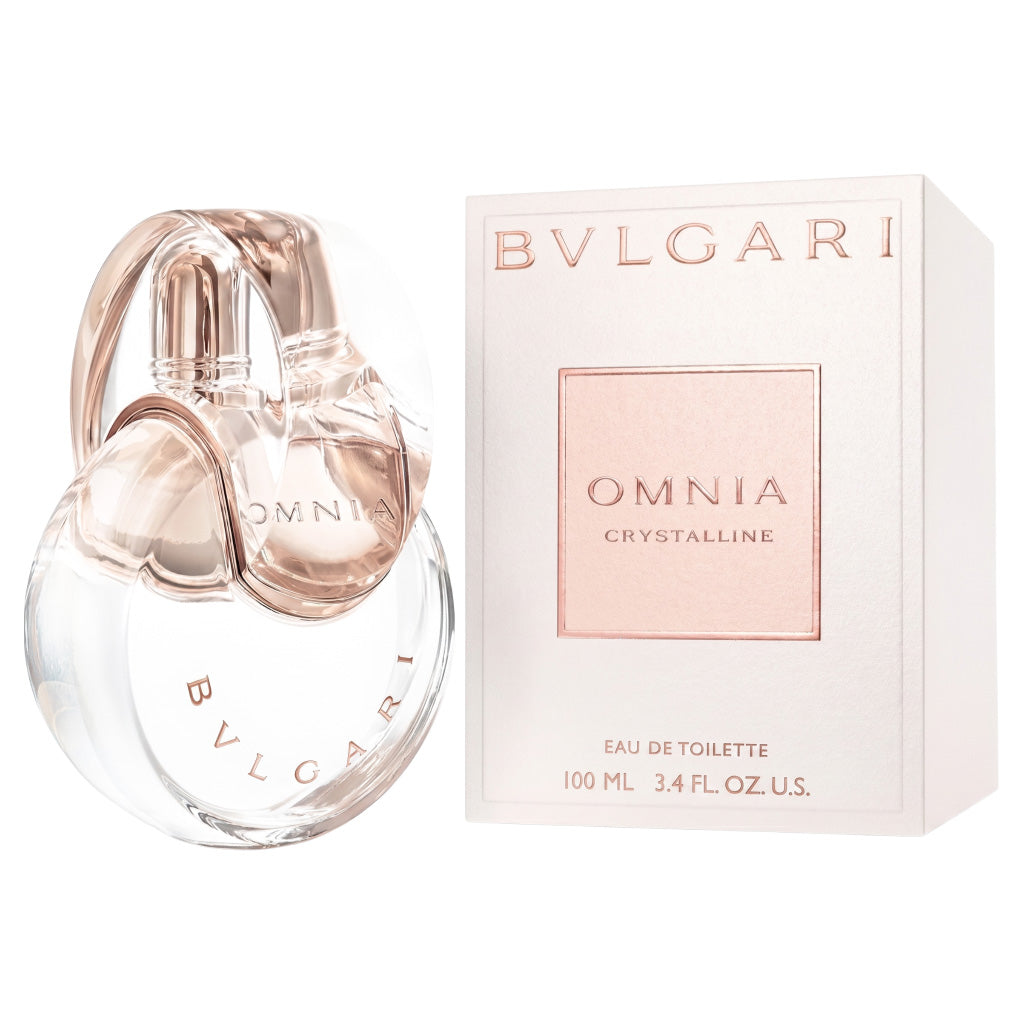 Bulgari Omnia Crystalline perfume bottle and packaging on a white background