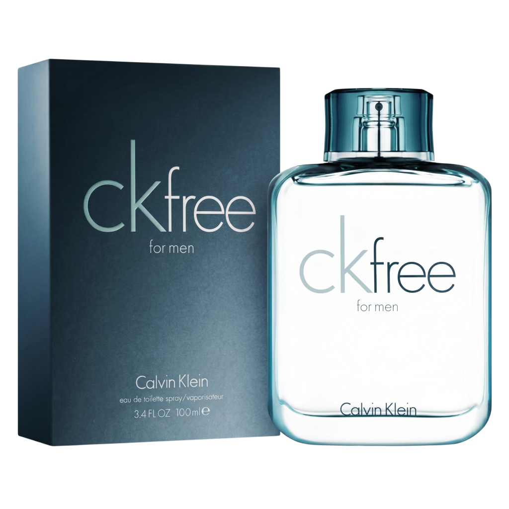 Calvin Klein CK Free for men perfume bottle and packaging on a white background