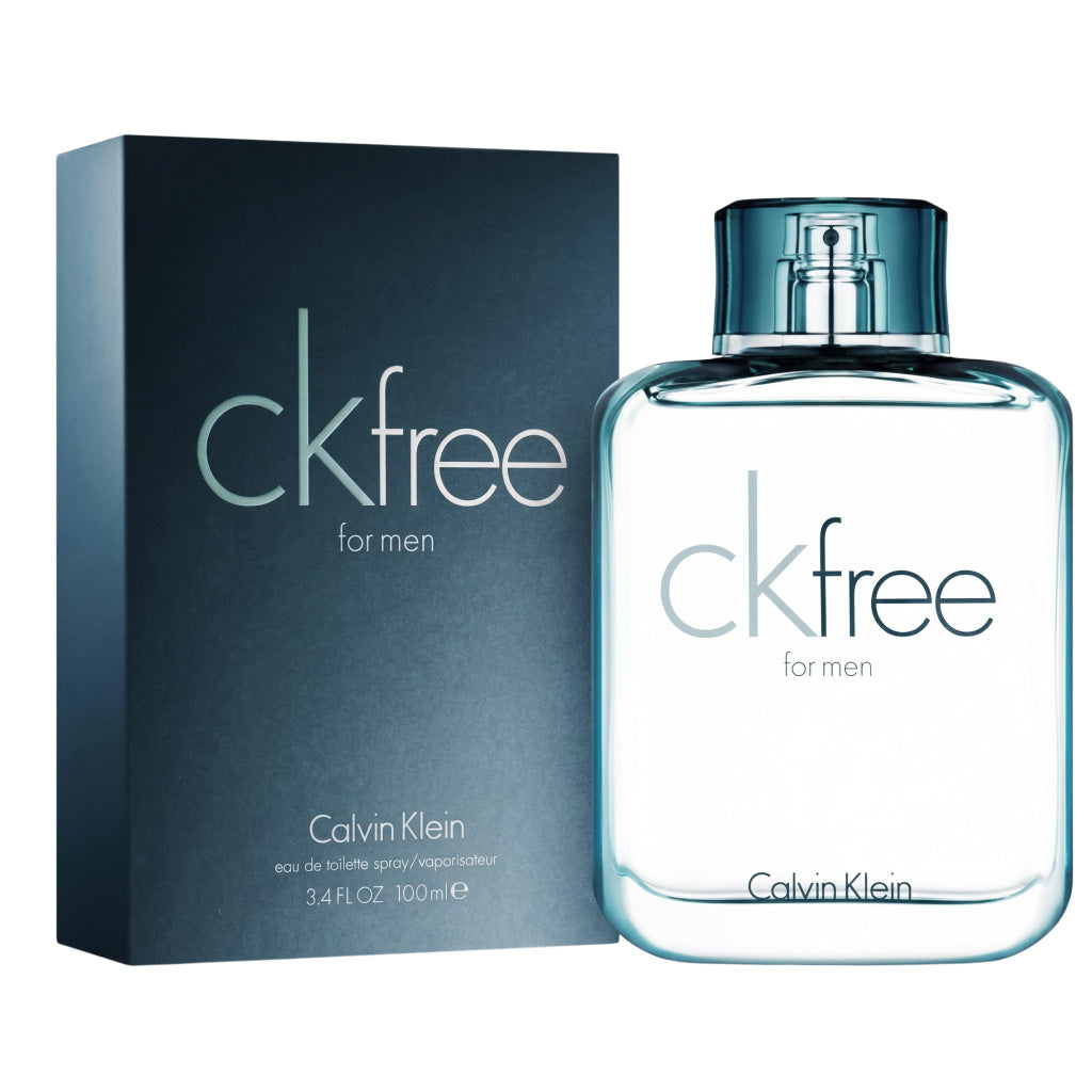 Calvin Klein CK Free for men perfume bottle and packaging on a white background