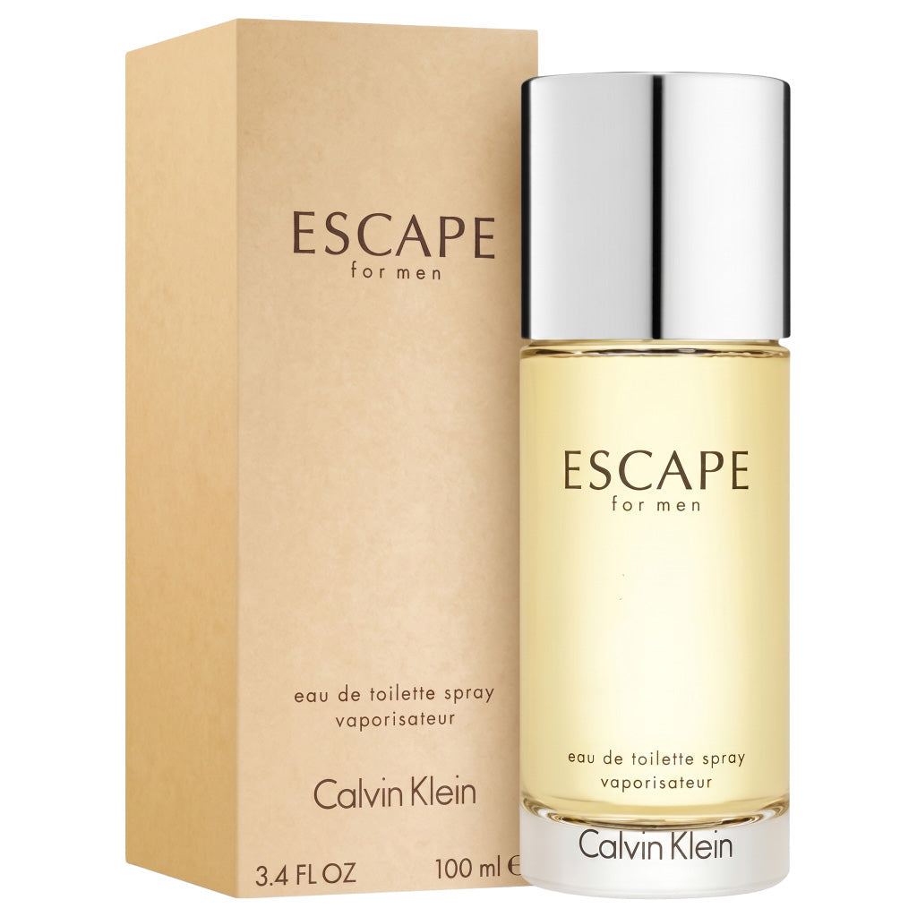 Calvin Klein Escape for men eau de toilette spray and packaging on a white background