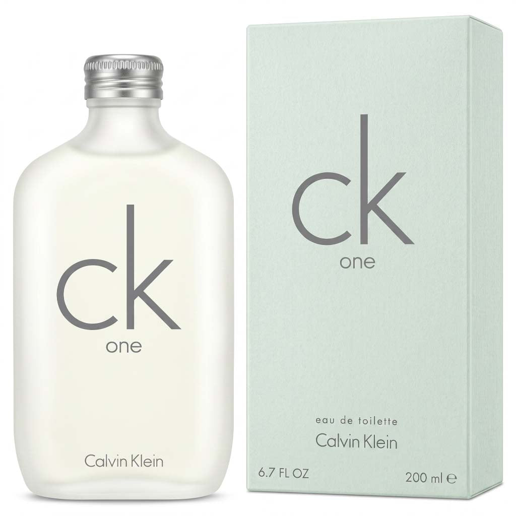 Calvin Klein CK One perfume bottle and packaging on a white background