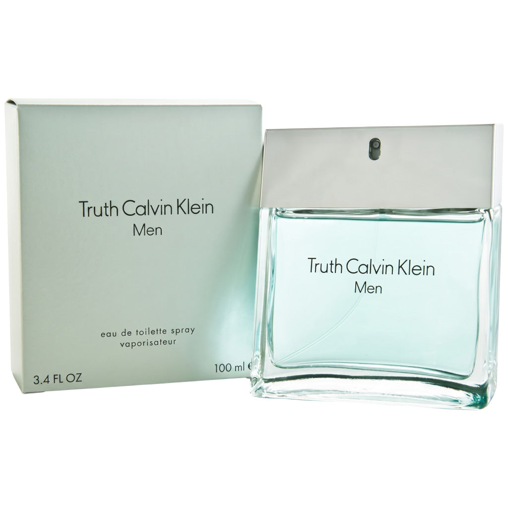 Calvin Klein Truth Men perfume bottle and packaging on a white background