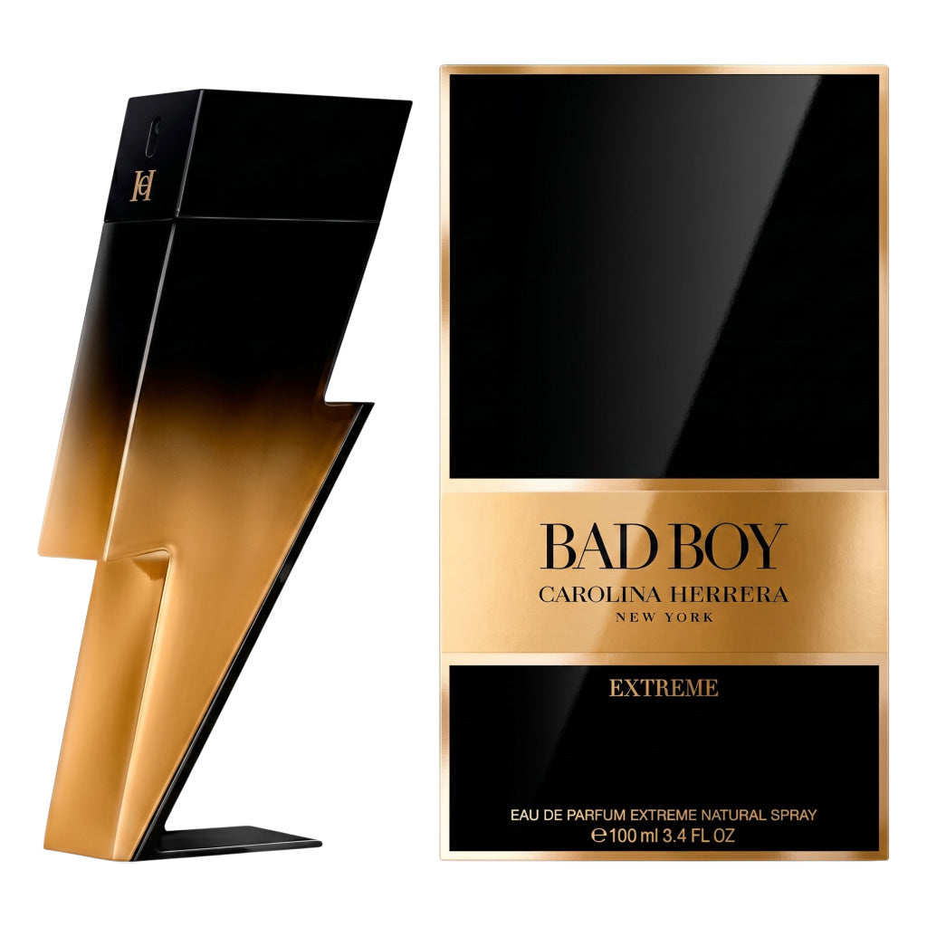 Carolina Herrera Bad Boy Extreme perfume bottle and packaging on a white background