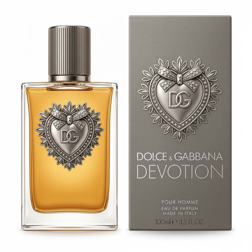 Dolce & Gabbana Devotion perfume bottle and packaging on a white background