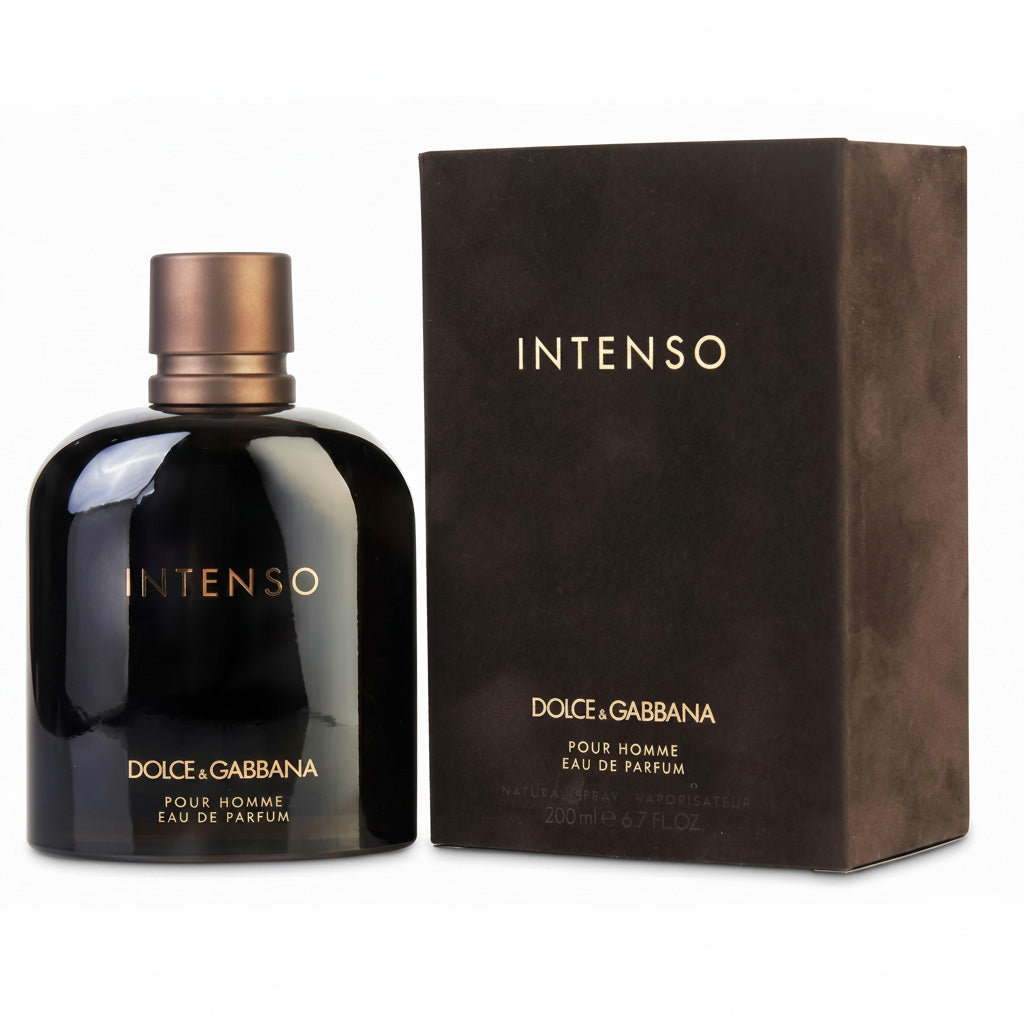 Dolce & Gabbana Intenso perfume bottle and packaging on a white background