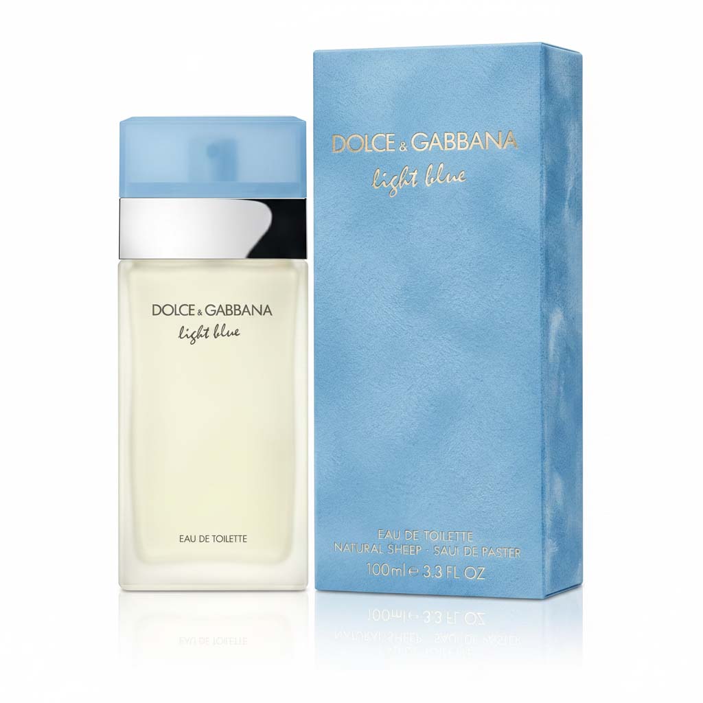 Dolce & Gabbana Light Blue eau de toilette bottle and packaging on a white background