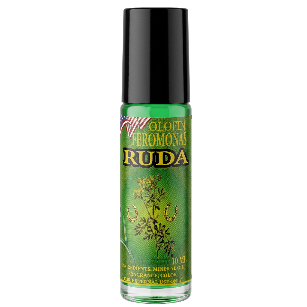 A 10 ml roll-on bottle of Ruida Colofin Feromonas, featuring a green label with gold lettering and a black cap, set against a plain white background.