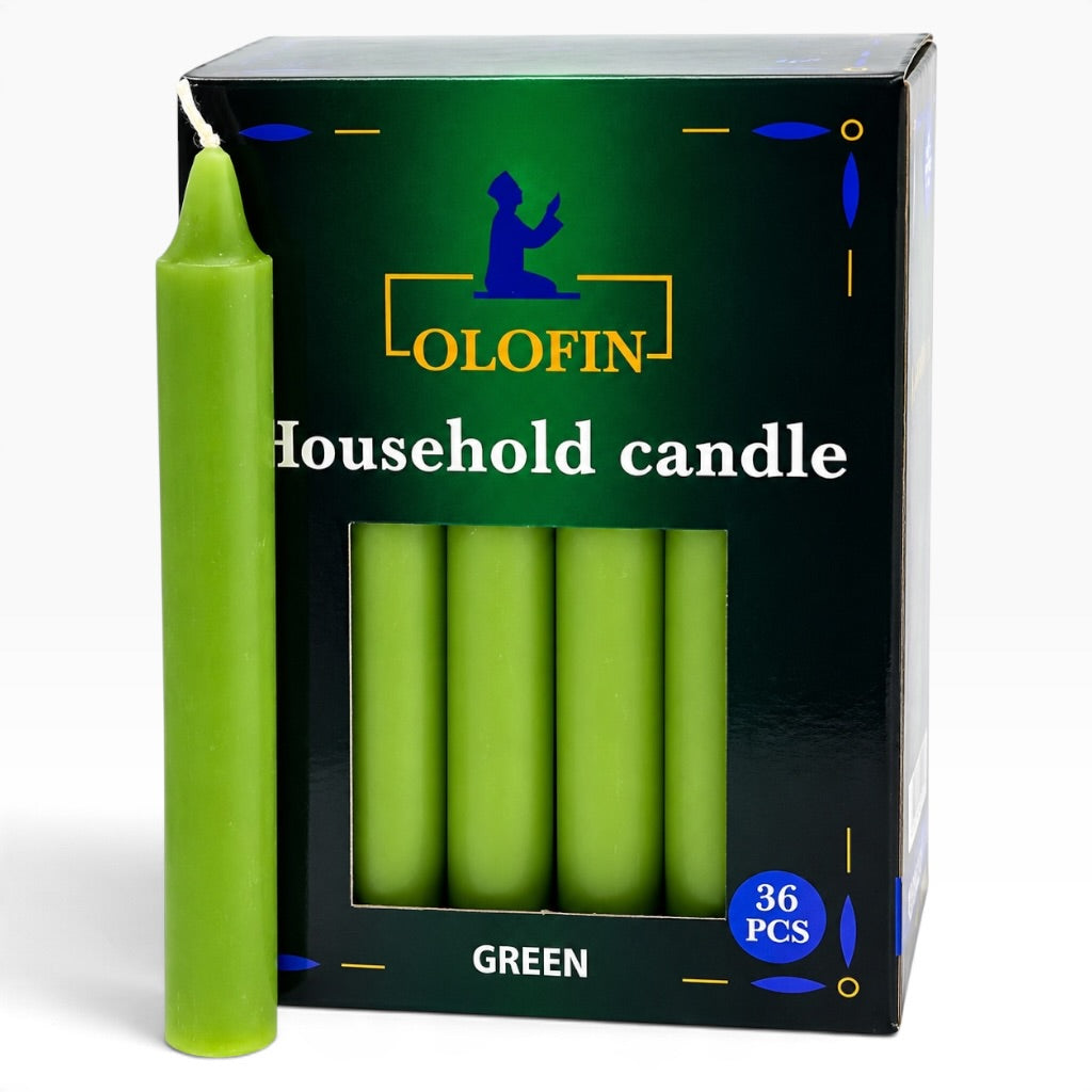 Green Olofin Household Candles 6” – 36 Count Box