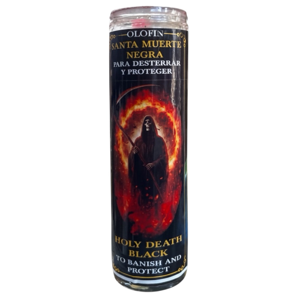 Santa Muerte  Negro - Holy Death Black Prepared Ritual Candle Perfumed Vela Preparada