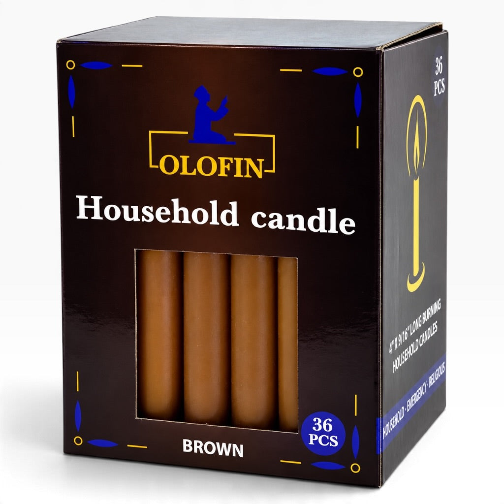 Brown Olofin Household Candles 6” – 36 Count Box