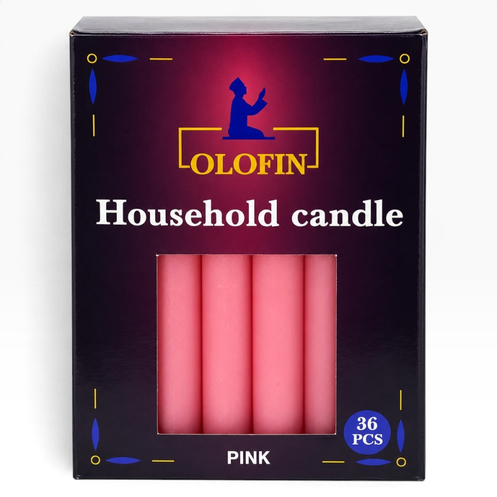 Pink Olofin Household Candles 6” – 36 Count Box