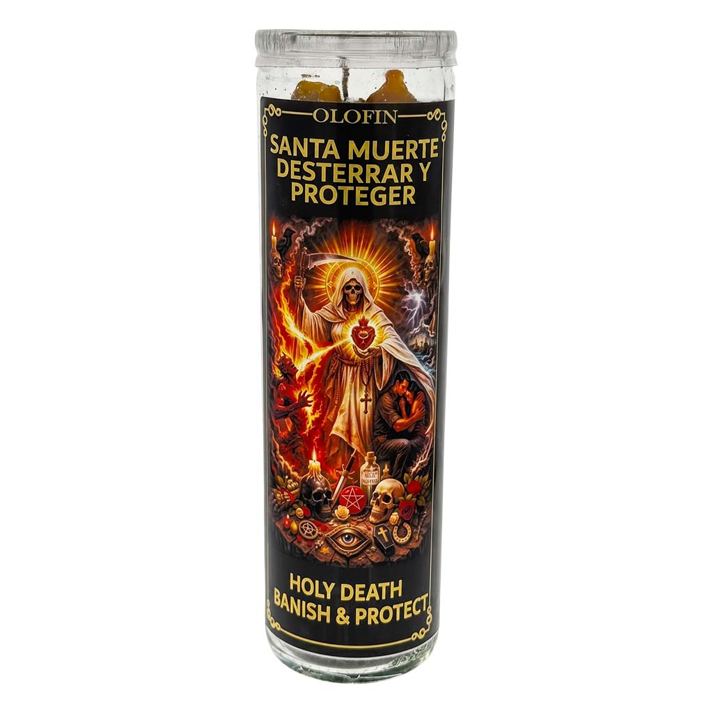 Santa Muerte Desterrar Y Protege (Holy Banish & Protect) Prepared Ritual Candle Perfumed Vela Preparada