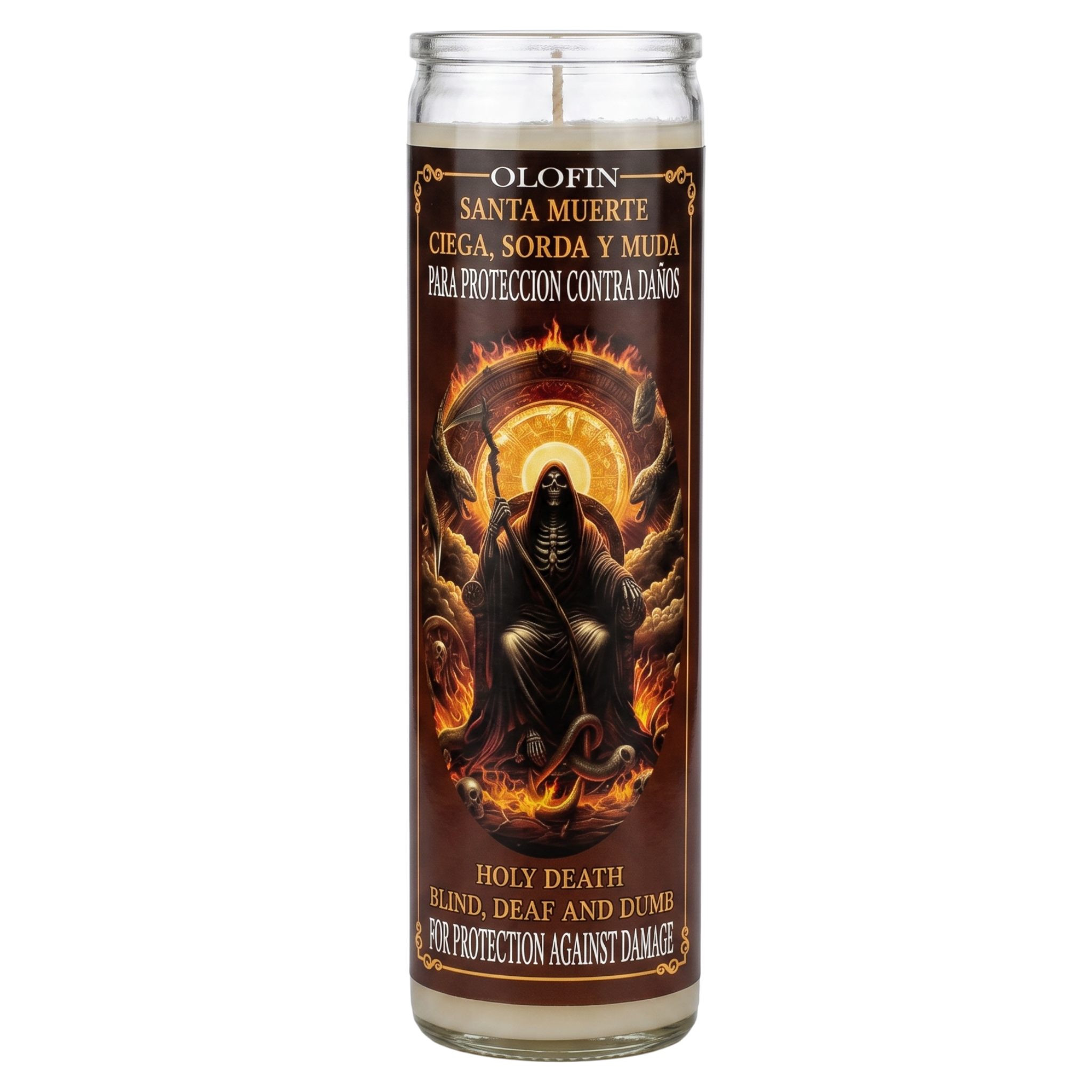 Santa Muerte Ciego,Sorda Y Muda (Holy Death Blind,Deaf & Dumb) Prepared Ritual Candle Perfumed