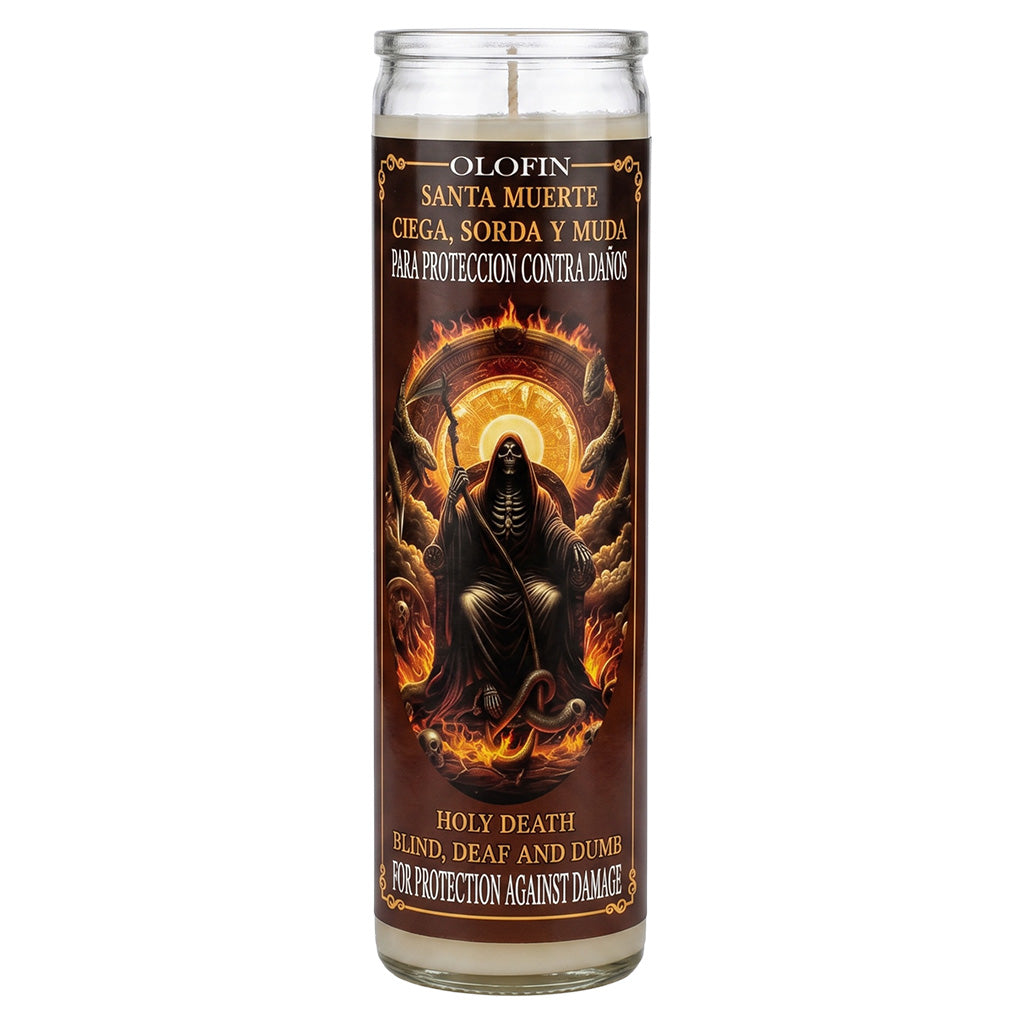 Santa Muerte Ciego,Sorda Y Muda (Holy Death Blind,Deaf & Dumb) Prepared Ritual Candle Perfumed Vela Preparada