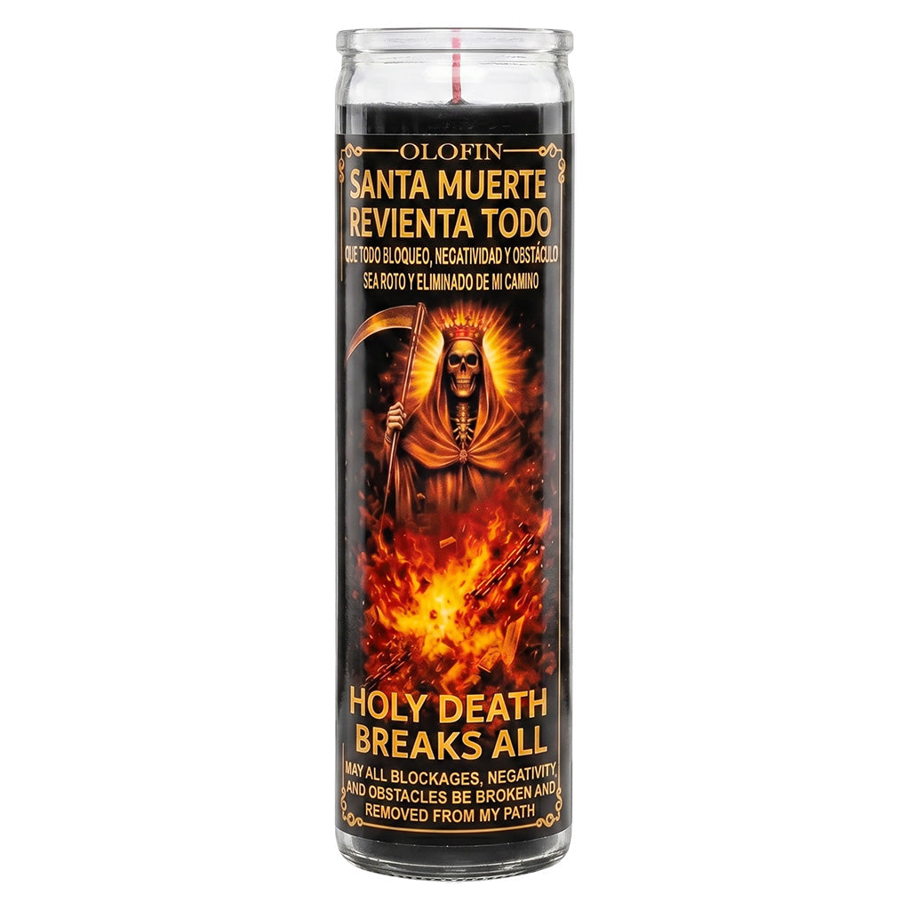 Santa Muerte Reventa Todo (Holy Death Breaks All) Prepared Ritual Candle Perfumed Vela Preparada
