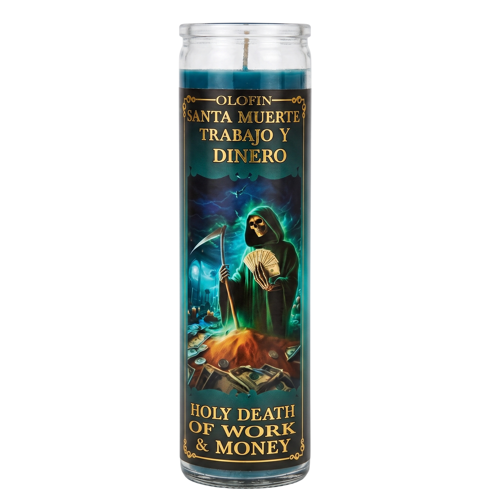 Santa Muerte Trabajo Y Dinero (Holy Death ) Prepared Ritual Candle Perfumed