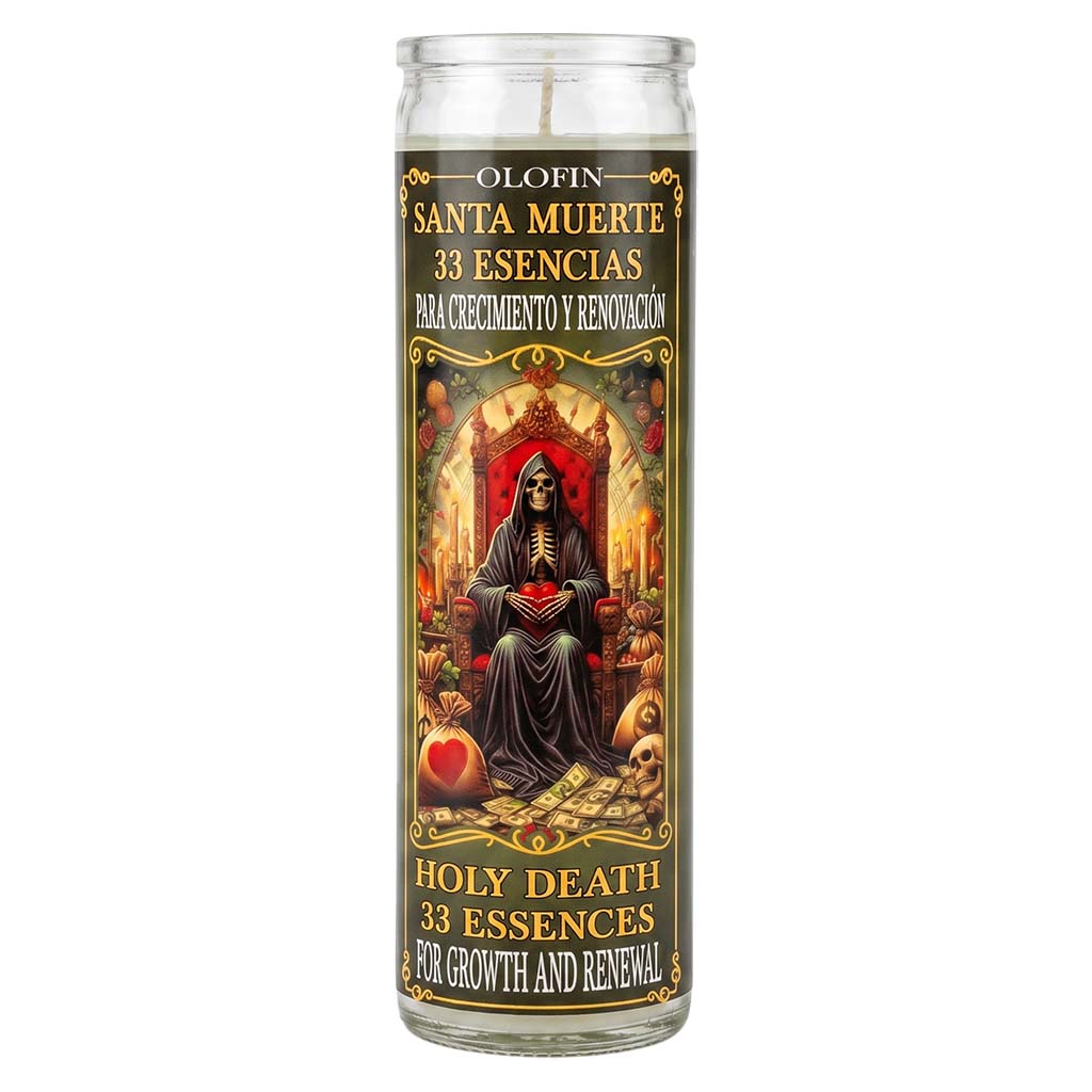 Santa Muerte 33 Esencias (Holy Death 33 Essence) Prepared Ritual Candle Perfumed Vela Preparada