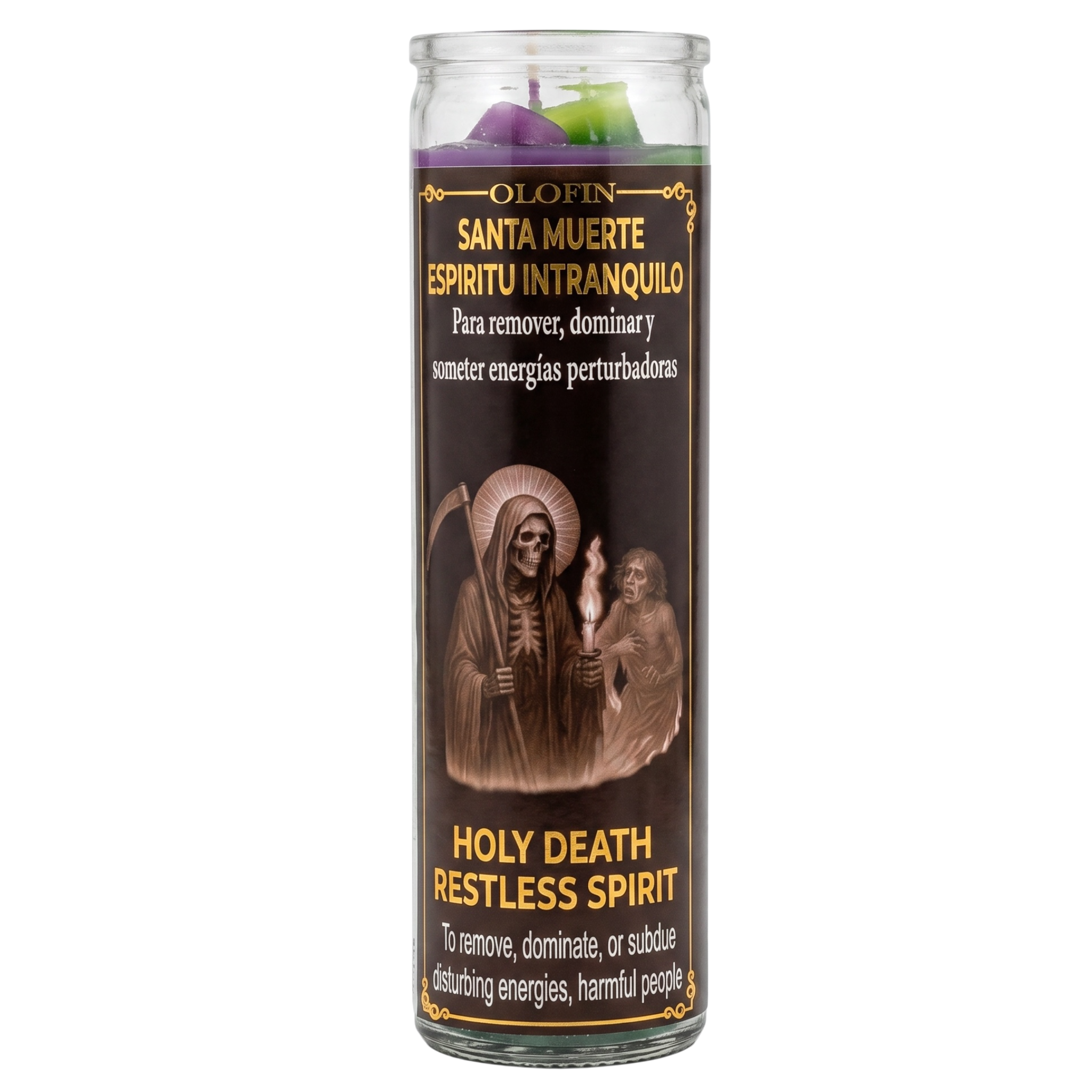 Santa Muerte Espíritu Intranquilo (Holy Death Restless Spirit) Prepared Ritual Candle Perfumed