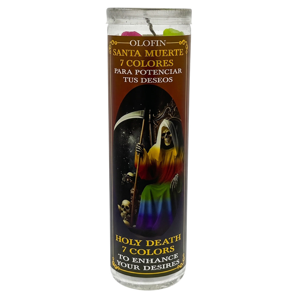 Santa Muerte 7 Colores (Holy Death 7 Colors) Prepared Ritual Candle Perfumed Vela Preparada