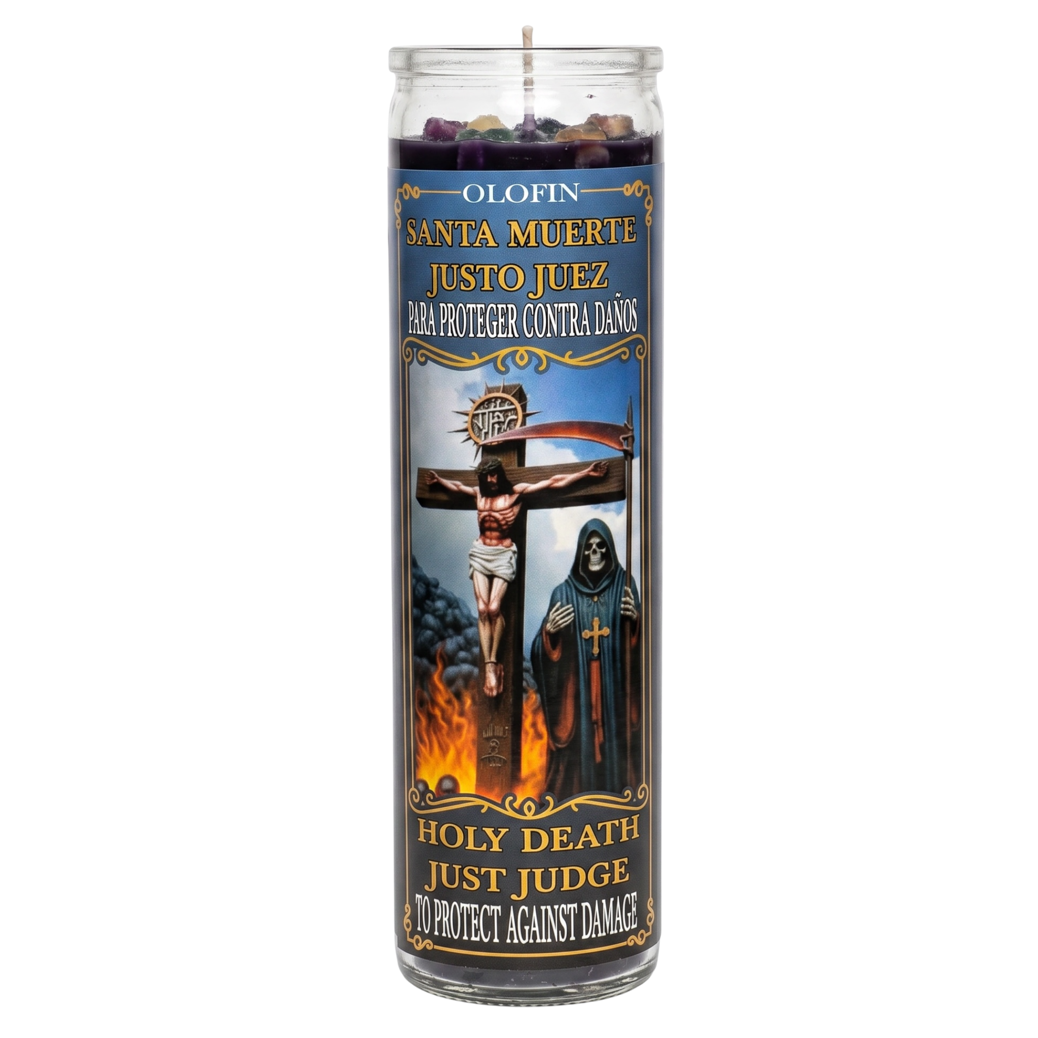 Santa Muerte Justo Juez (Holy Death Just Judge) Prepared Ritual Candle Perfumed