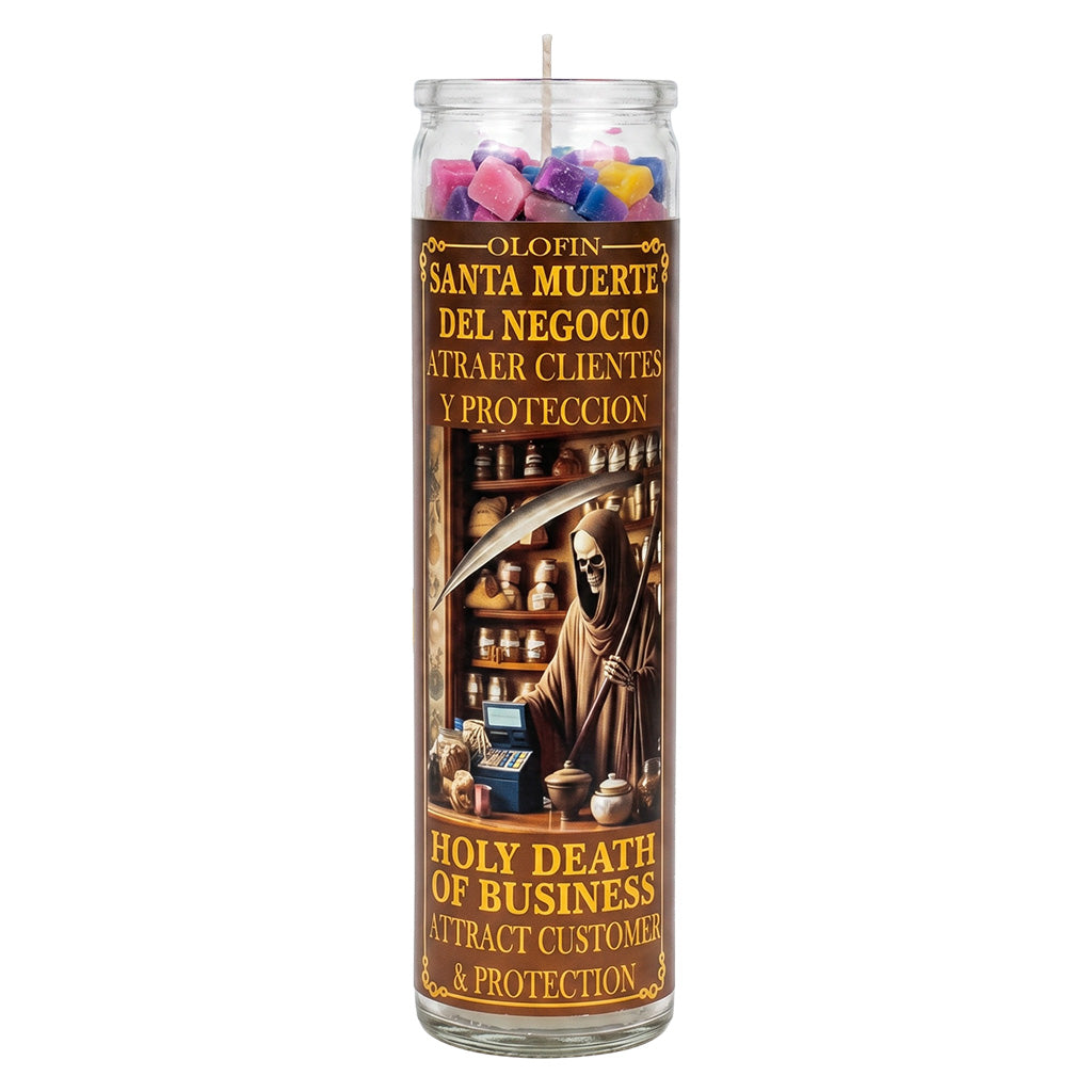Santa Muerte Del Negocio (Holy Death of Business) Prepared Ritual Candle Perfumed Vela Preparada