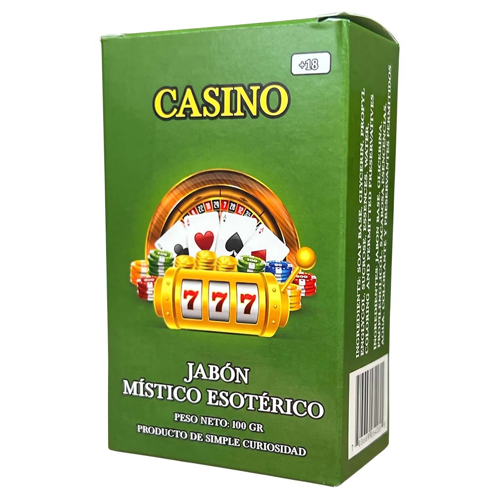 Green box with casino-themed graphics and text on a white background