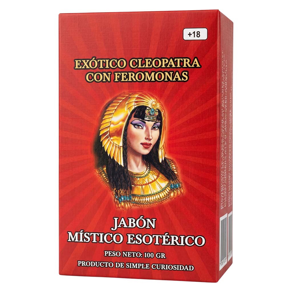 Red box with an image of a woman in an Egyptian headdress and text on a white background
