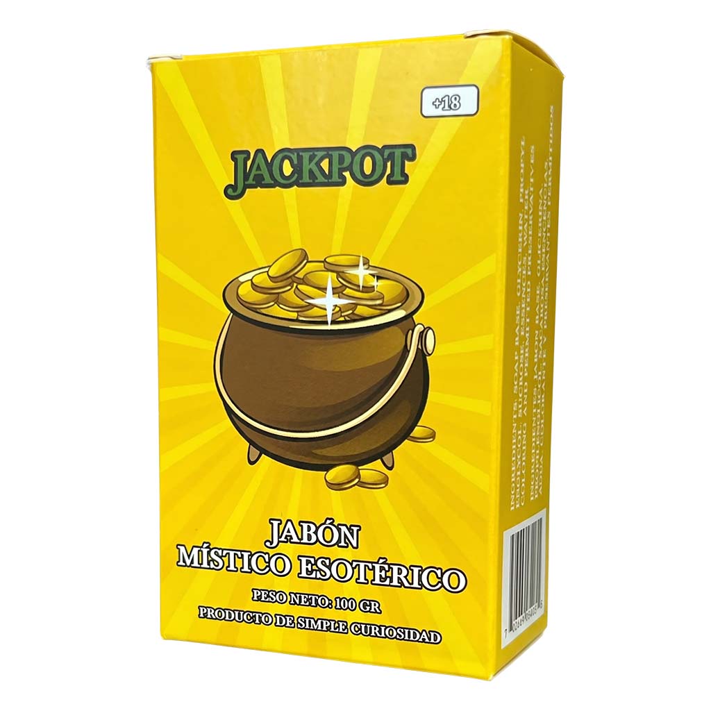 Yellow box with a pot of gold and 'Jackpot' branding on a white background