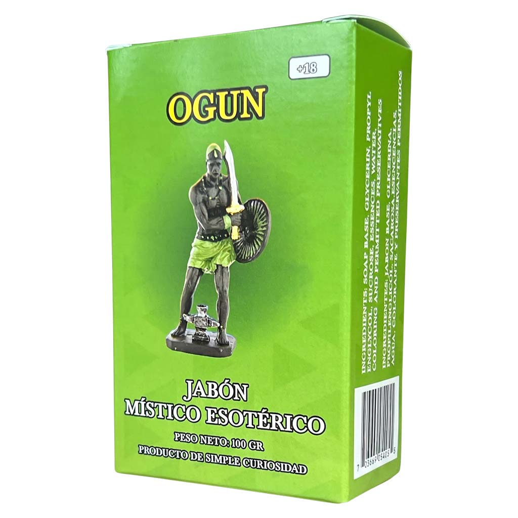 Green packaging of 'Ogun' with a figure on a white background