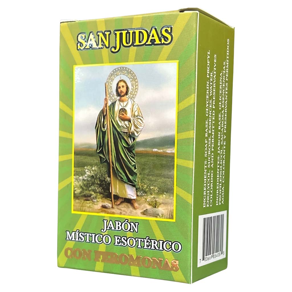 Green box with an image of a religious figure and text on a white background