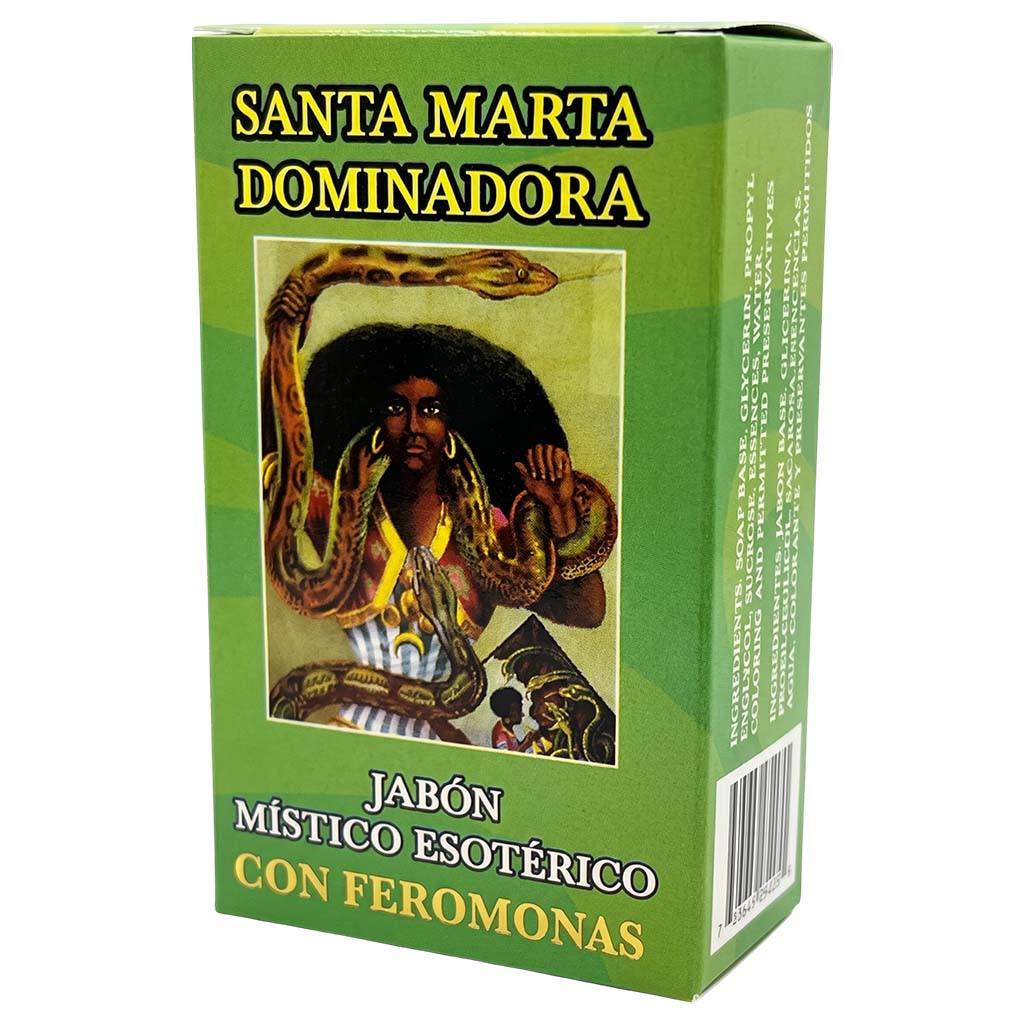 Green box with an image of a person with a snake and text in Spanish on a white background