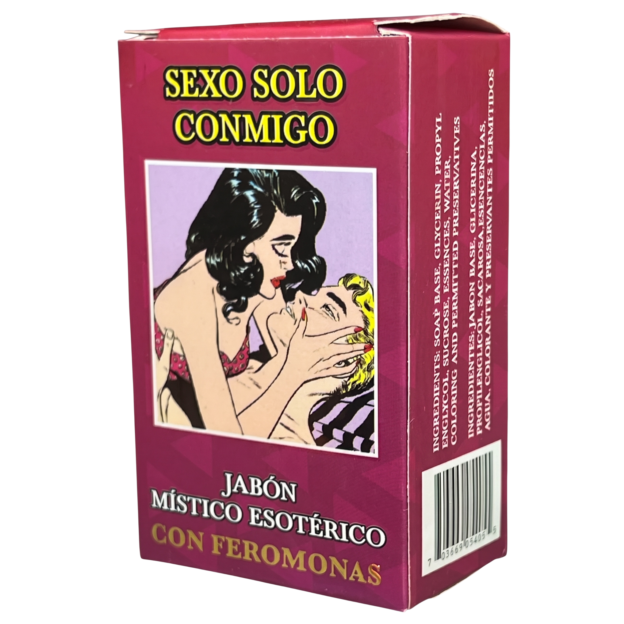 Soap packaging with a romantic illustration and text on a white background