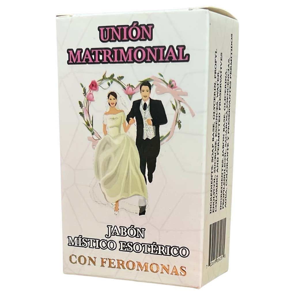 Box of 'Union Matrimonial' with a bride and groom illustration on a white background