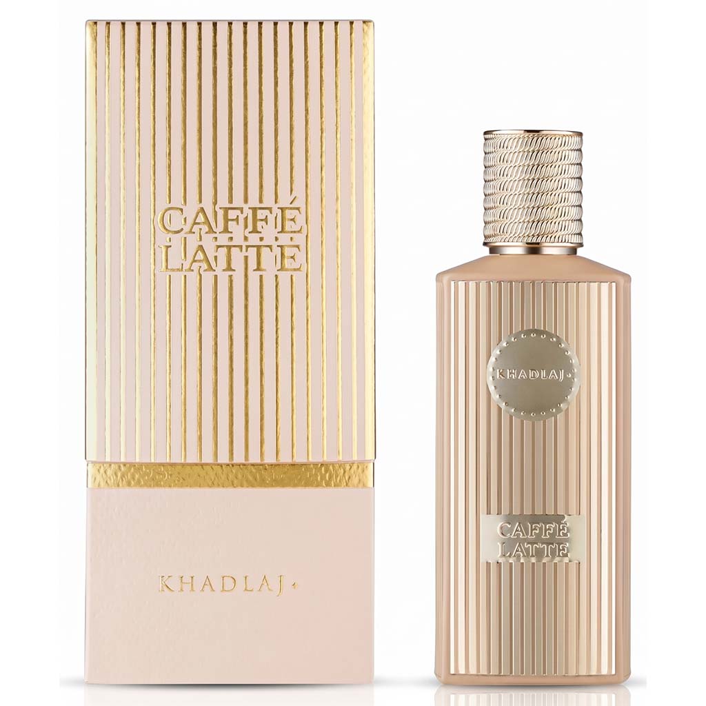 Khadlaj Caffe Latte perfume bottle and packaging on a white background