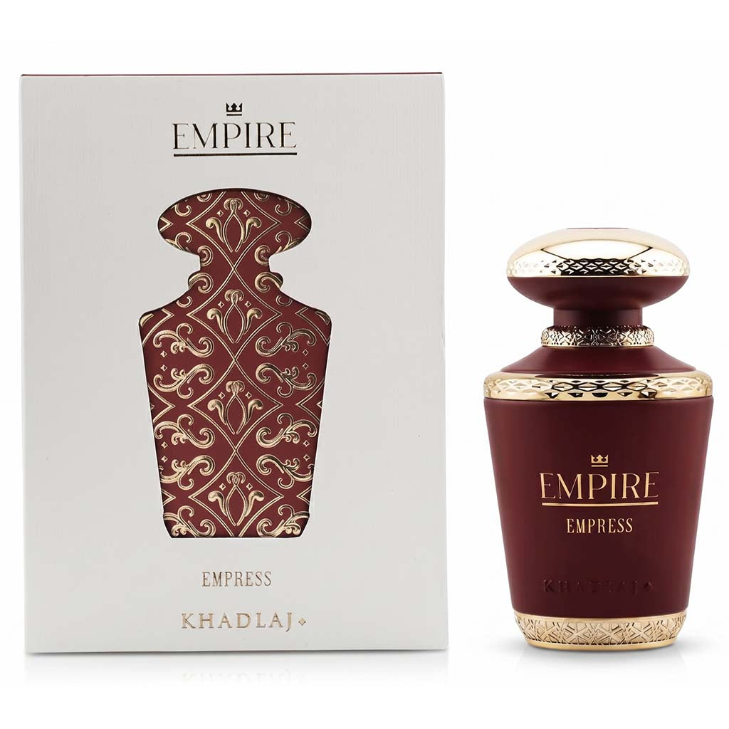 Empire Empress perfume bottle with decorative design and matching box on a white background