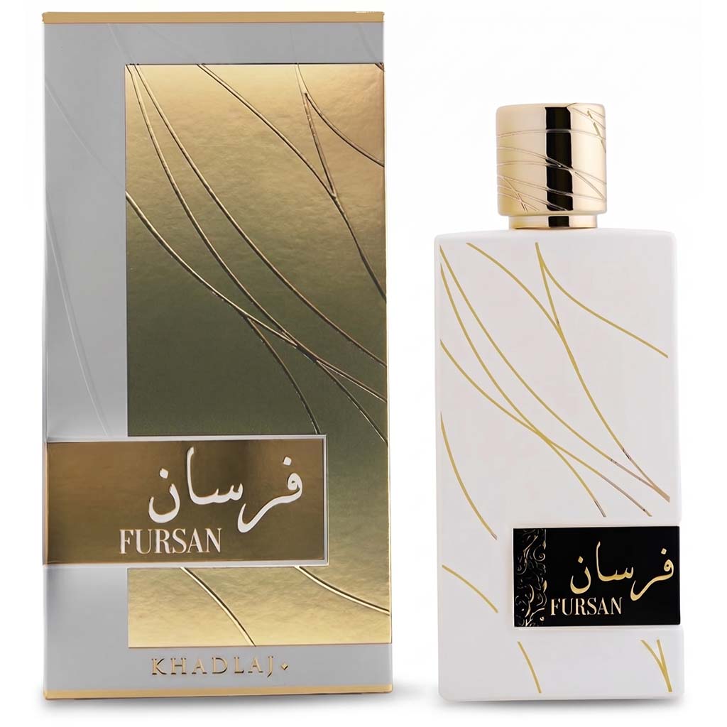 Fursan perfume bottle and packaging with gold and white design