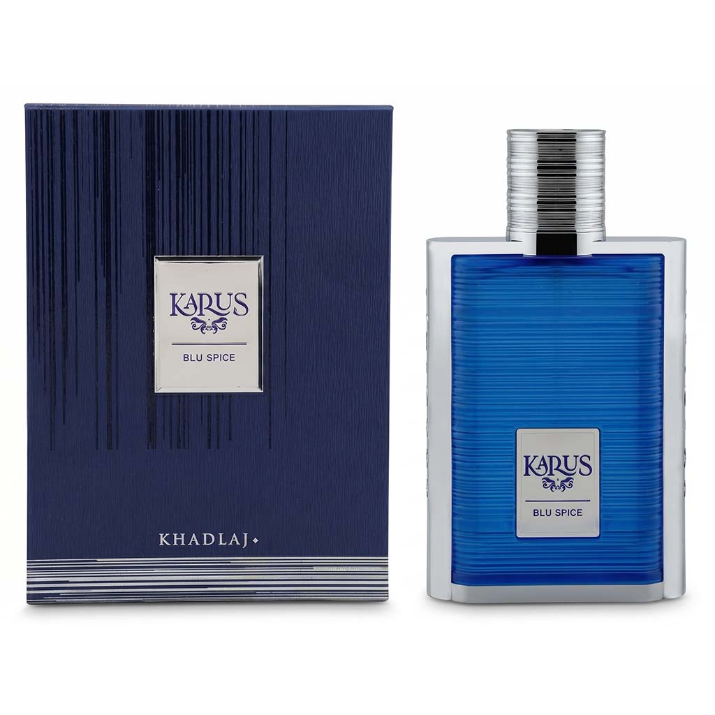 Karus Blu Spice perfume bottle and packaging on a white background