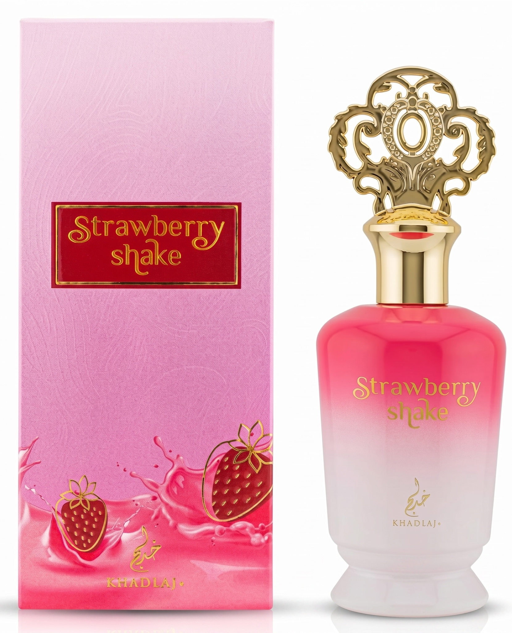 Strawberry Shake perfume bottle and packaging on a white background