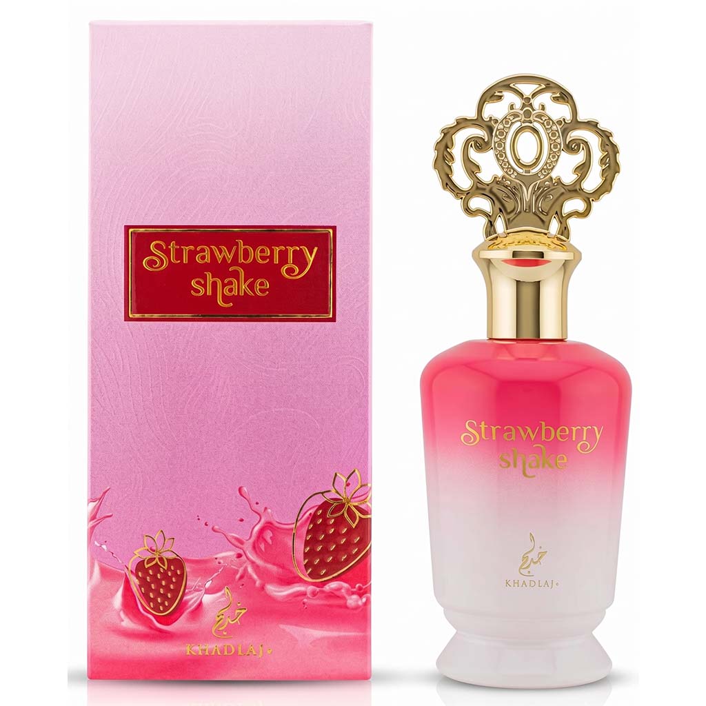 Strawberry Shake perfume bottle and packaging on a white background