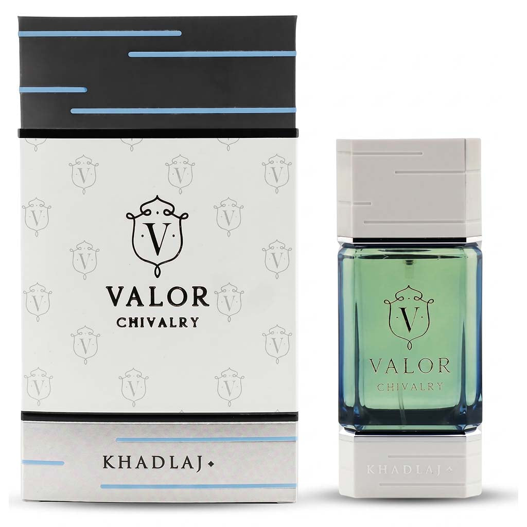 Valor Chivalry perfume bottle and packaging on a white background