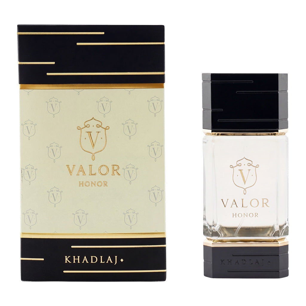 Khadlaj Valor Honor perfume bottle and packaging on a white background