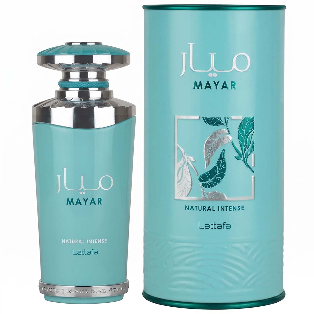 Mayar perfume bottle and packaging on a white background